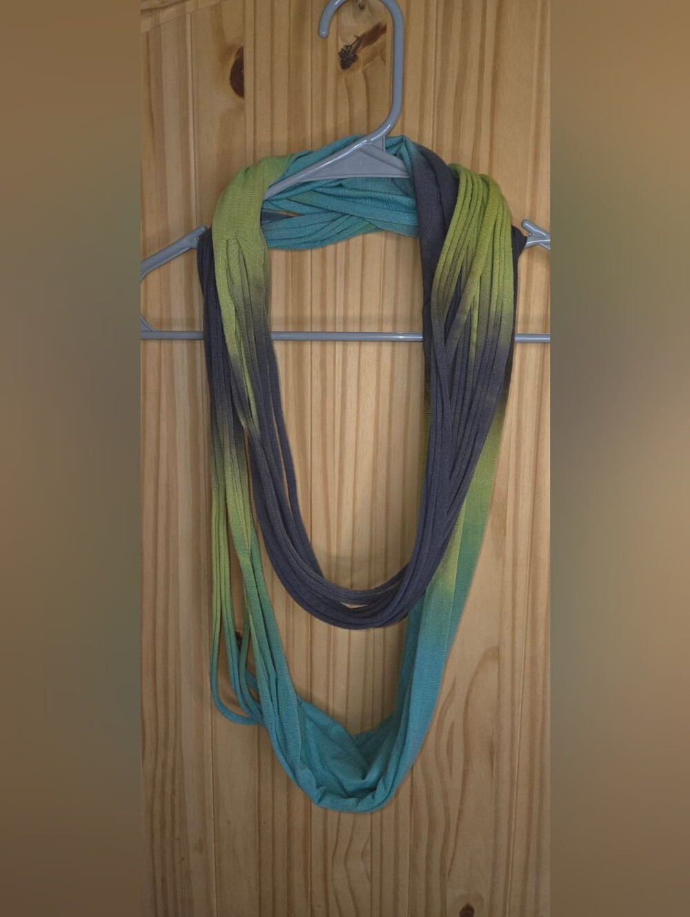 Women’s Multicolor Ombre Infinity Scarf – Teal Green Yellow Charcoal Gray